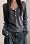Smoked Black Striped Buttoned Street Y2K Long Sleeve Bodysuit - 3