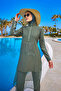 Khaki Full Coverage Hijab Swimsuit – Water Repellent, Upf50+ Protection – M2508-3 - 4