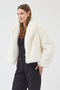 Women's Ecru Faux Fur Coat - 8