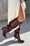 Sollet Burgundy Thin Heeled Daily Women's Boots - 4