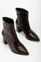Women's Short Side-Zip Closure Brown Heeled Shoes - 3