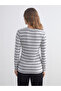 Lcwaikiki basic gray bicycle collar striped women's t-shirt - 5