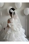 Girl's Cream Can Take Off the Tail Creeping Dress Birthday Fluffy Evening Dress + Buckle + Bag - 3