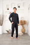 Men's Plus Size Dark Navy Classic Long Sleeve Buttoned Pocketed 100% Cotton Seasonal Pajama Set