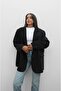 Black Pocketed Oversized Blazer Jacket - 2