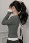Mini Bow Lace Neck Detail Attached Inner Bodysuit Y2K Long-Sleeved Blouse - 3