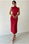 Omzu Pleated Turtleneck Slit Midi Length Evening Dress Invitation Celebration Wedding Promise Engagement Cocktail