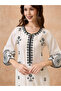 Women Off-White Scalloped Hem Embroidered Kurta and Straight Pant Set - 6