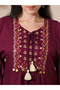 Burgundy Embroidered Yoke Workwear Mini Dress - 4