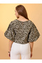 Green Floral Print Puff Sleeves Crop Top - 3