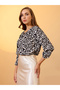 Black All Over Print Tie-Up Detail Top - 2