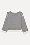 Women's Ecru Striped Button Detailed Boat Neck Sweater