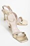 Women's Heeled Single Strap Sandals Shoes Gold Ankle Wrap