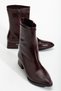 Women's Short Heeled Boots Burgundy Patent Leather Stitched on the Upper