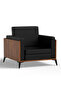 KD 3326 Natural Dijon Walnut Wooden Single Seat Sofa with PU Cushion for Offices, Home-Black