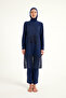 Navy Blue Full Covered Hijab Swimsuit - High Neck, with Stopper, Water Draining M2508-2 - 5