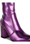 Women Metallic Pleather Sock Boots in Purple - 4