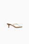 Dollie 55 Cream Leather Thin Strap Mid Heel Flip Flops - 5