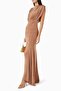 Beige High Neck Draped Dress, Elegant and Timeless Splendor - 2