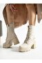Jaden Cream Suede Zippered Heeled Women's Boots