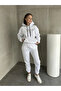Women's White Three Thread Ribbed Hooded Sweat Tracksuit Set - 2