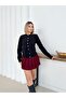 Women's Black Buttoned Front Crew Neck Bearded Knitwear Cardigan - 4