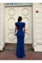 Double Breasted Collar Fish Scuba Evening Dress Cobalt Blue 582863 - 4
