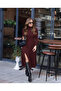 Women's Turtleneck Slit Long Sleeve Midi Crepe Dress - 2
