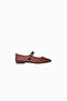 Michaela Burgundy Crystal Embroidered, Mesh Square Toe Buckle Mary Jane Women's Shoes - 5