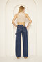 Women's Blue Cotton High Waist Wide Leg Jeans Trousers - 5