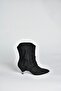 V404022202 Black Suede Low Heel Tasseled Women's Boots - 4
