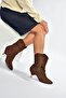 V404022202 Brown Suede Low Heel Tasseled Women's Boots - 4