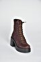 V726681502 Brown Suede Thick Heeled Lace-Up Women's Boots - 7