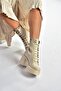 V726681509 Beige Thick Heeled Lace-Up Women's Boots - 4