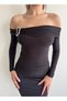 Asymmetrical Black Long Sleeve Blouse Crop with Front Buckle Detail - 3
