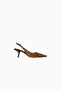 Bianka 60 Leopard Print Leather, Pointed Toe Adjustable Strap Women's Slingback Heels