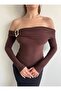 Asymmetrical White Long Sleeve Madonna Blouse Crop with Top Buckle Detail - 4