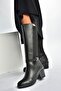 V965030509 Black Thick Heeled Women's Boots with Rubber Detail on the Back - 2
