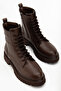 Mocha Brown Leather Lace-Up Women's Combat Boots with Zipper - 2
