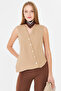 Women's Beige V-Neck Asymmetrical Closure Lined Vest Arm-26K001004