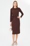 Women's Coffee Color Crew Neck Side Tie Bodycon Midi Length Lycra Dress Arm-26K001001 - 3