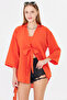 Women's Orange Self-Striped Front Tie Kimono Shirt Arm-24Y001101 - 4