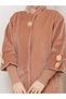 Stand-Up Collar, Ribbed at the Hem, Gold Button Detail, Fok Fabric, Stylish Coat/Jacket - 4