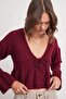 6955 Women's Ruffled Knit Sweater Burgundy - 4