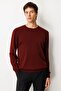 Men's Crew Neck Steel Knit Wool Sweater Burgundy