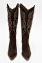 Women's High Heel Western Boots Real Suede Leather Zy 1614 Suede Brown - 5