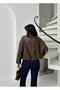 Brown Faux Leather Collar Bomber Jacket - 5