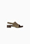 Studded Beige-Khaki Suede, Gold Studded Buckle Heeled Women's Sandals - 4