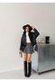 Black Faux Leather Collar Bomber Jacket - 3