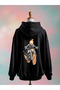 Printed Cotton 3 Thread Oversize Black Sweatshirt